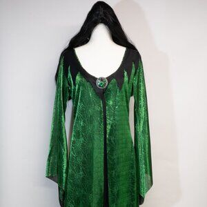 Spider Diva Black & Green Halloween Long Coat and Dress w/Long Black Wig